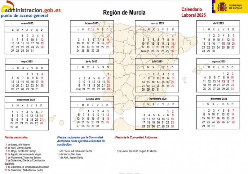 Region of Murcia holiday calendar 2025: All the festivos and long weekends