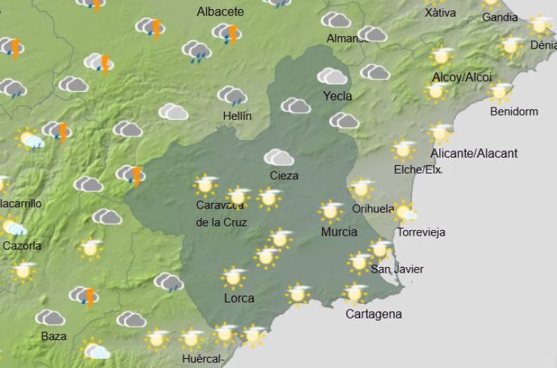 Storms and hail in the north, sun and heat for the south: Murcia weekend weather forecast June 19-22