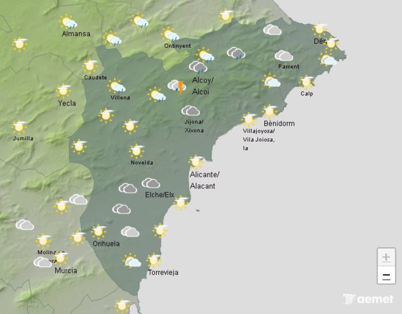 Warm with some clouds and a few showers in places: Alicante weekend weather forecast October 16-19