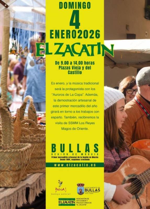January 4 Traditional music and the Three Kings at the El Zacatin arts and crafts market in Bullas