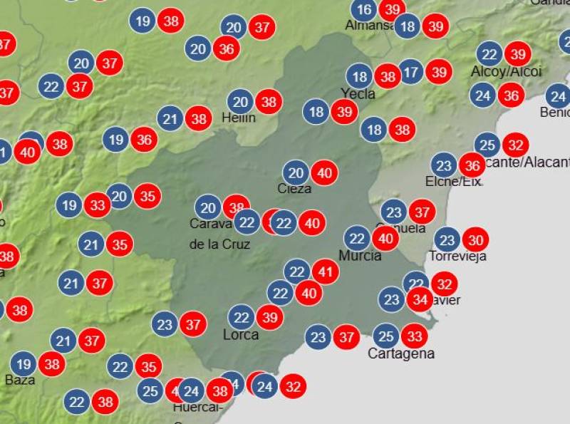 Heatwave and calima bring soaring temperatures to Murcia this weekend: June 18-21 weather forecast